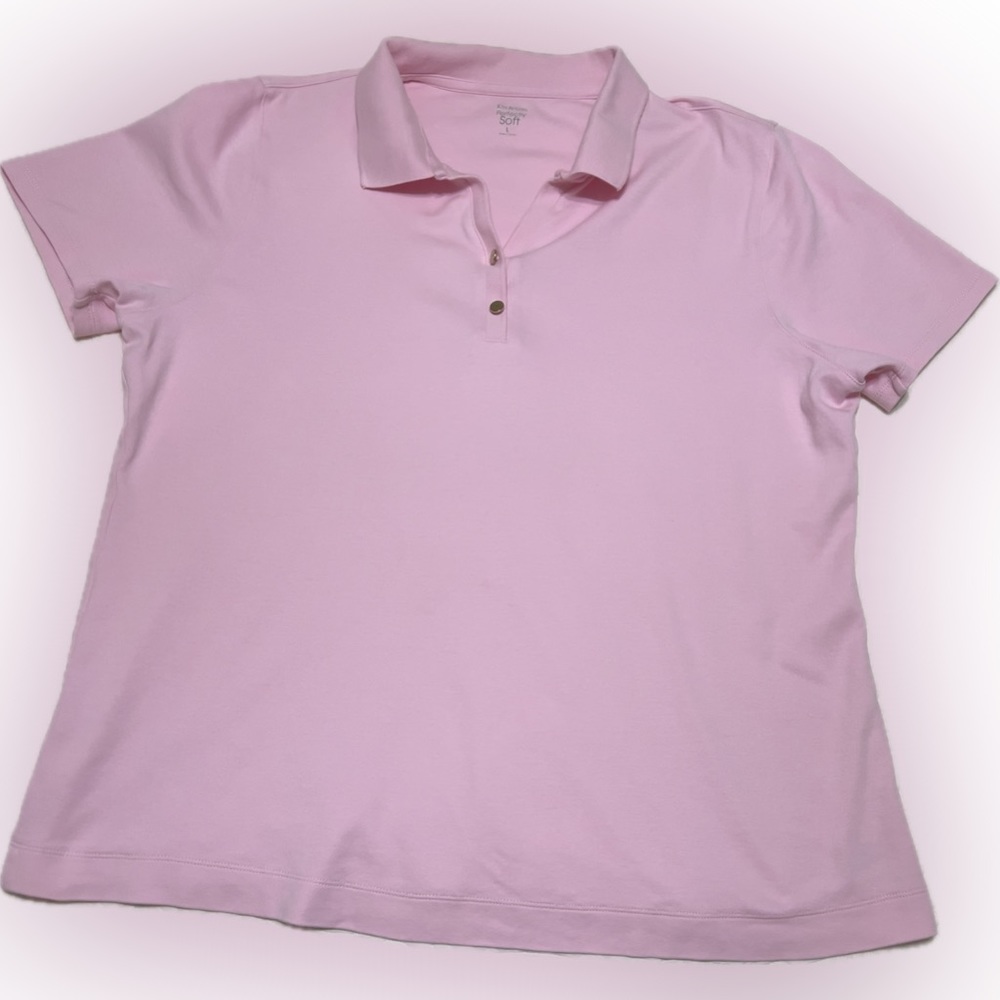 Kim Roger’s Perfectly Soft Pink Short Sleeve Polo. Size L.